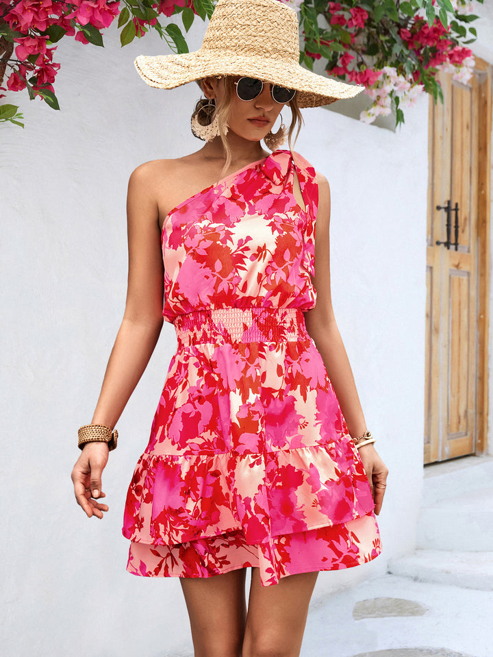 One Shoulder Floral Mini Dress