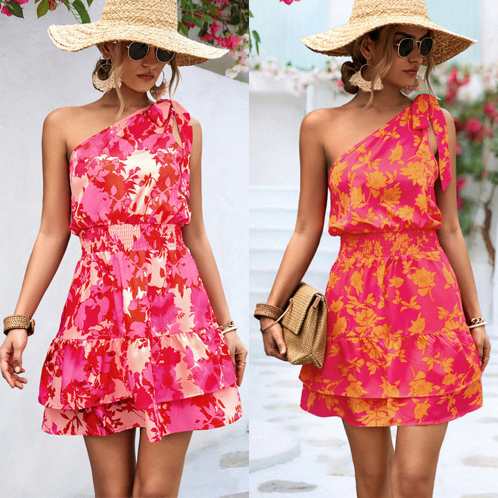 One Shoulder Floral Mini Dress