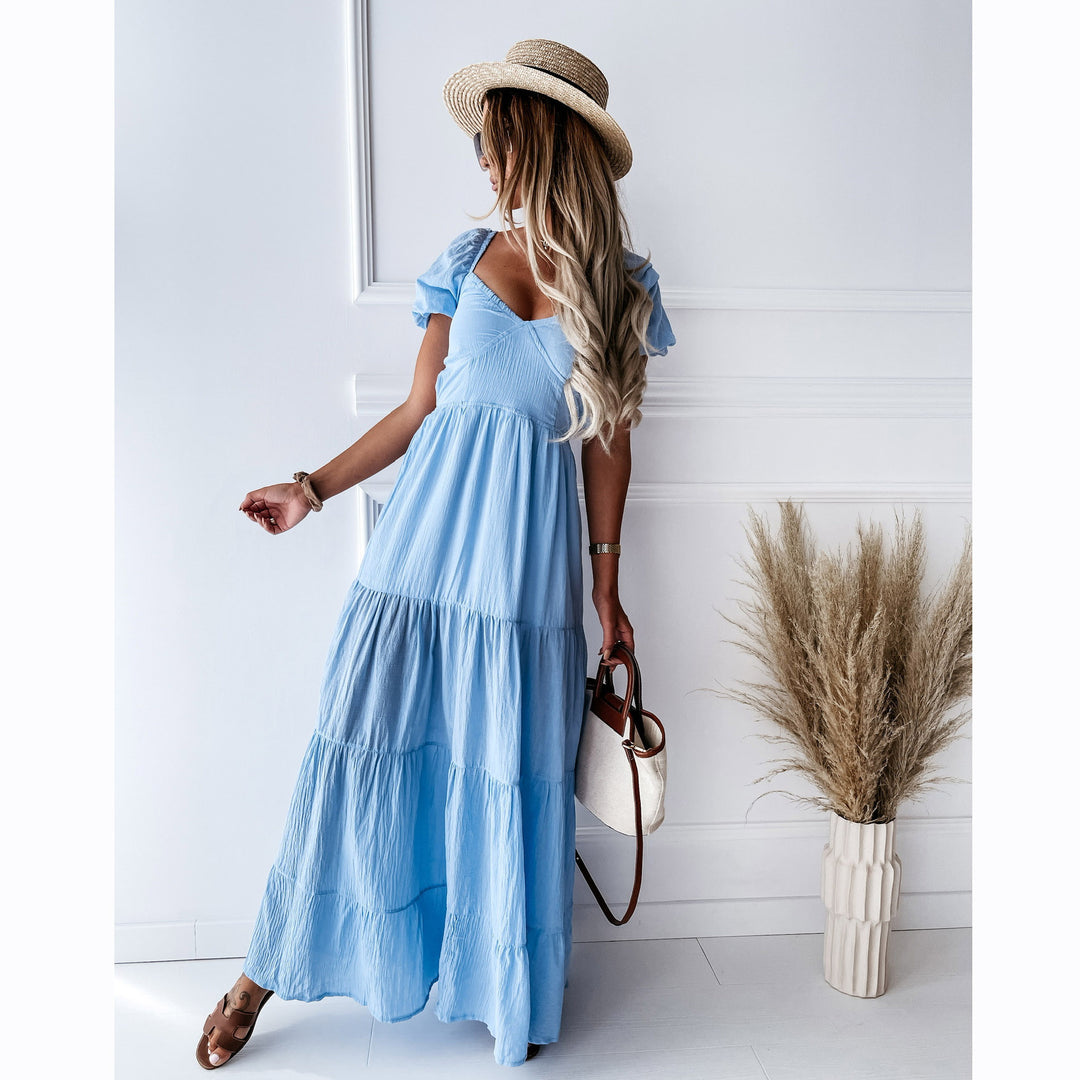 Off the Shoulder Open-Back Tiered Maxi Dress