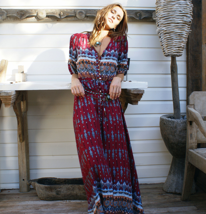 Printed Boho Maxi Dress with Slit