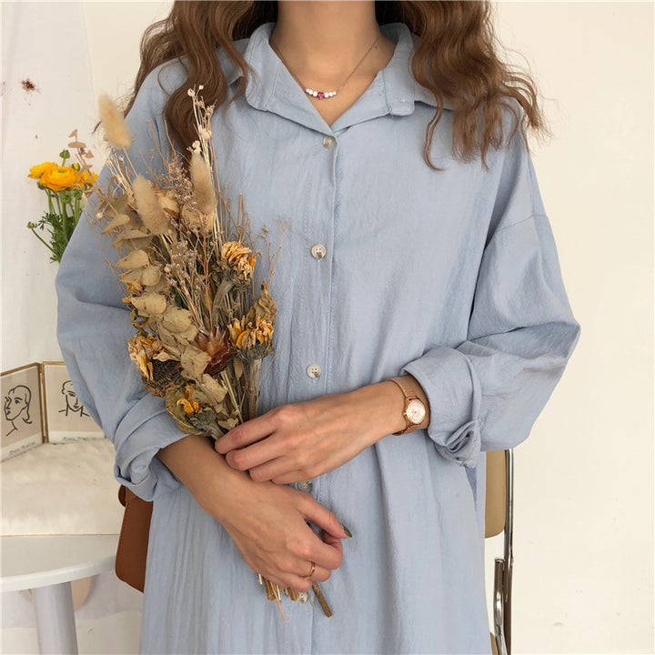 Oversized Long Shirt Dress with Pockets