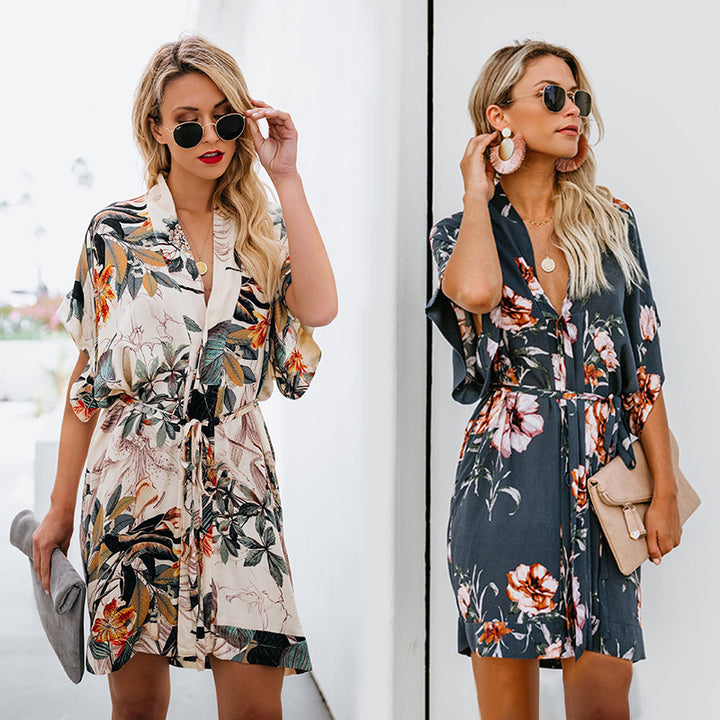 Tropical Oasis V-Neck Tie Dress