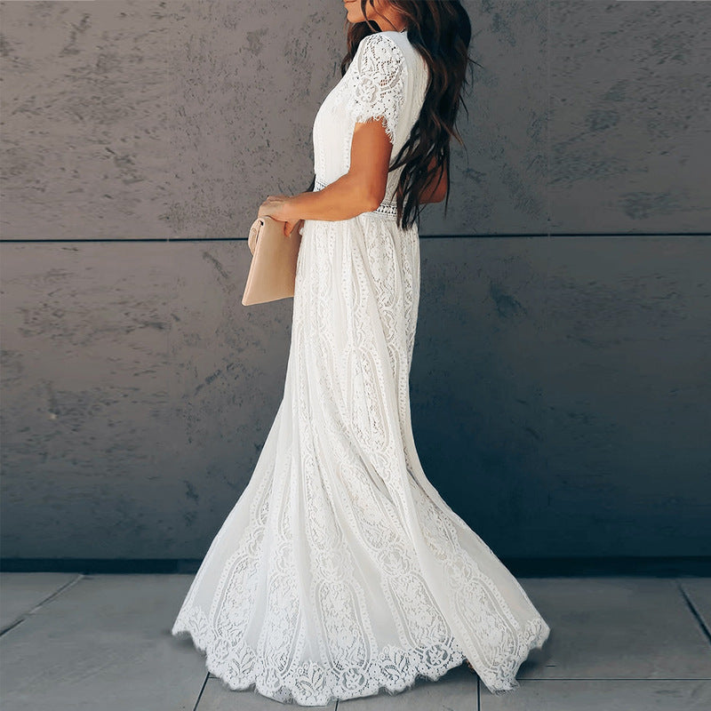 Lace Maxi Dress with Ruffle Sleeves