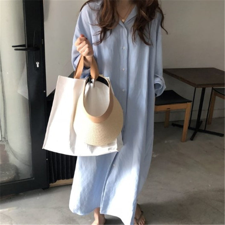 Oversized Long Shirt Dress with Pockets