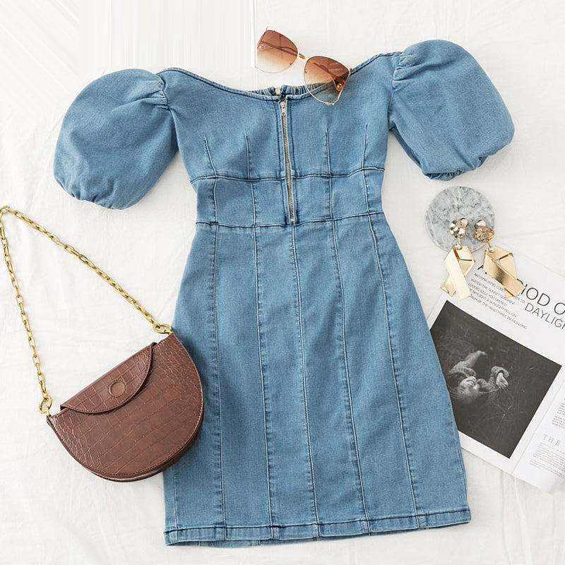 Off Shoulder Denim Mini Dress