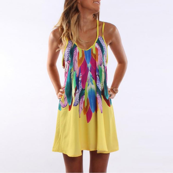 Colorful Feathers Summer Mini Dress