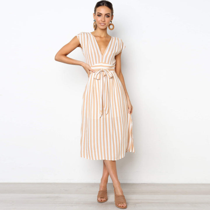 Striped V-Neck Midi Dress