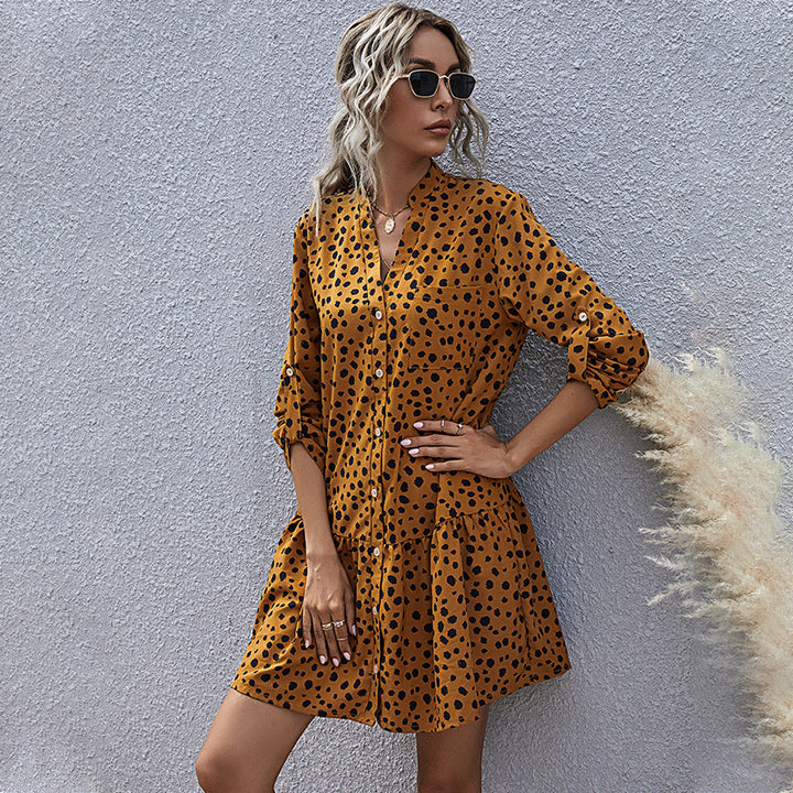 Mustard Color Smock Dress with Black Spots