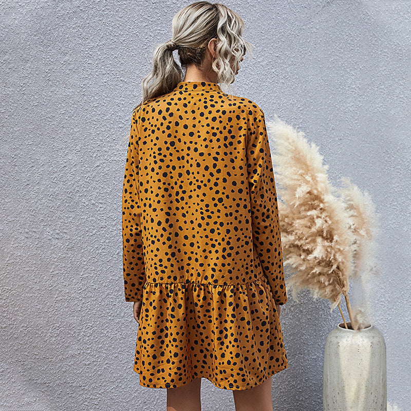 Mustard Color Smock Dress with Black Spots