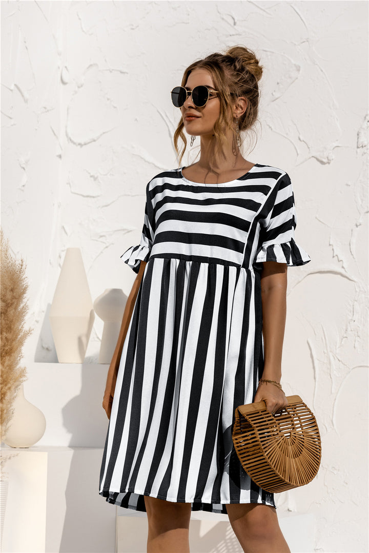 Striped Babydoll Dress with Ruffled Sleeves