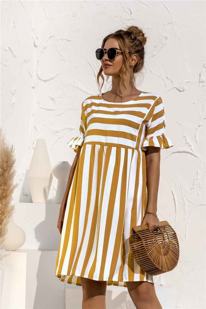 Striped Babydoll Dress with Ruffled Sleeves