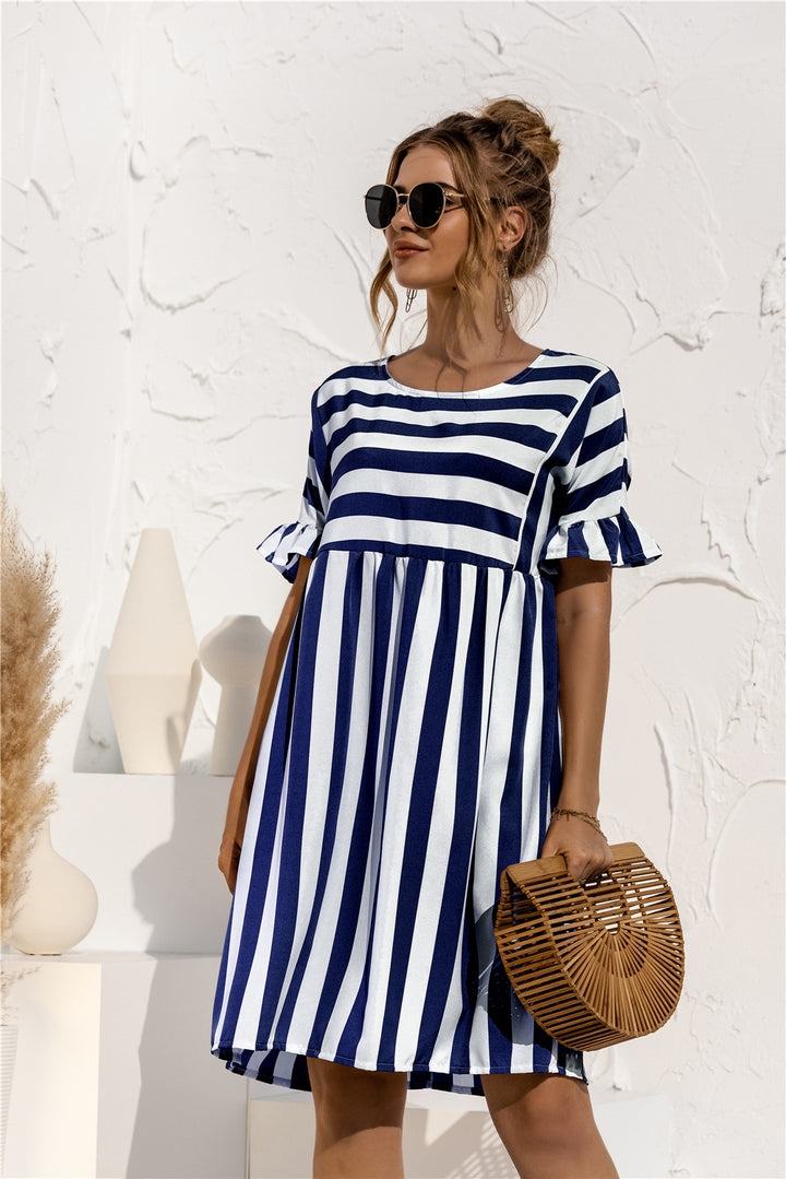 Striped Babydoll Dress with Ruffled Sleeves