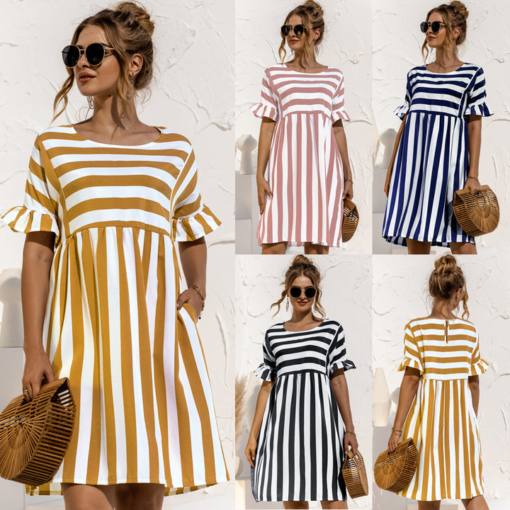 Striped Babydoll Dress with Ruffled Sleeves