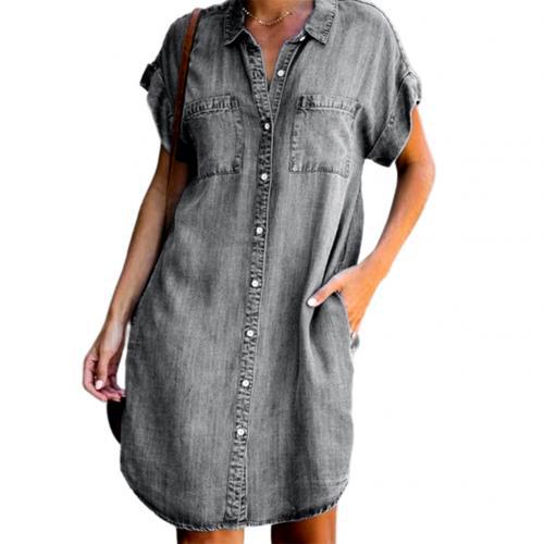 Classic Denim Midi Shirt Dress with Pockets