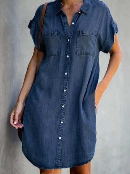 Classic Denim Midi Shirt Dress with Pockets