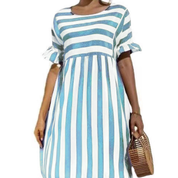 Striped Babydoll Dress with Ruffled Sleeves