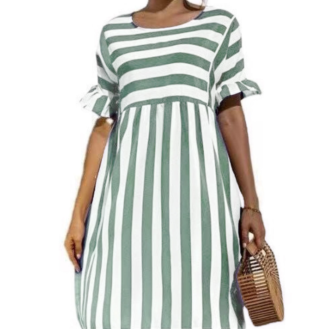 Striped Babydoll Dress with Ruffled Sleeves