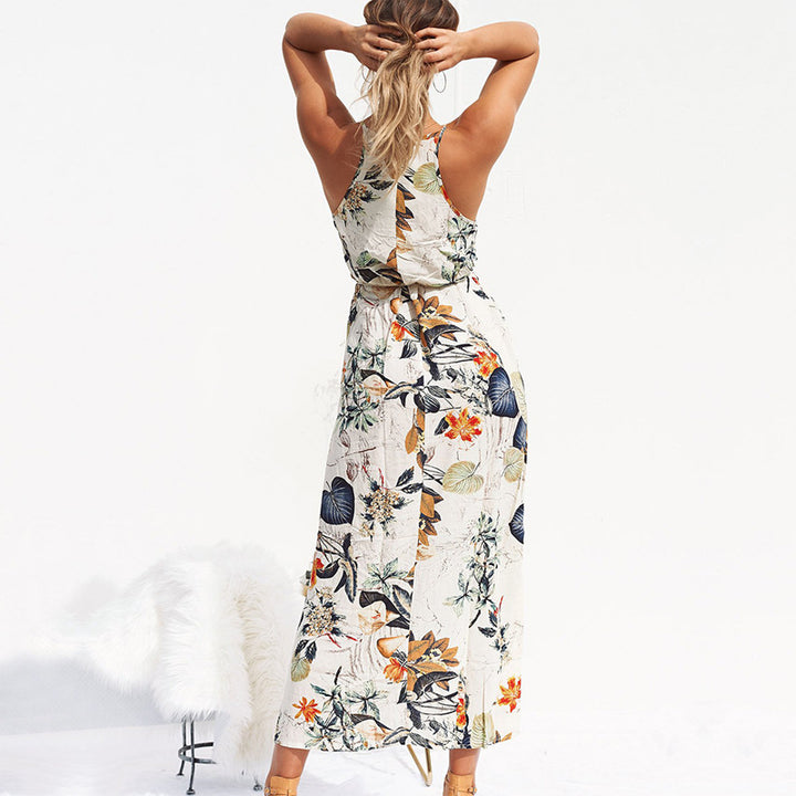 Spring Print Halter Maxi Dress