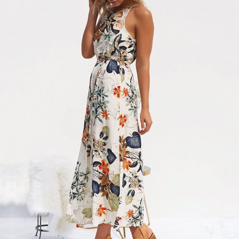 Spring Print Halter Maxi Dress