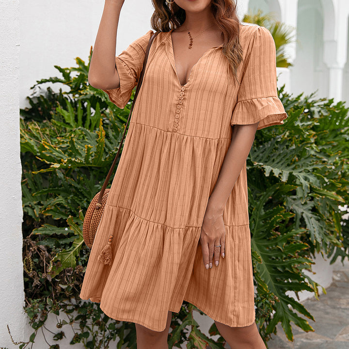 Casual V-Neck Tunic Dress