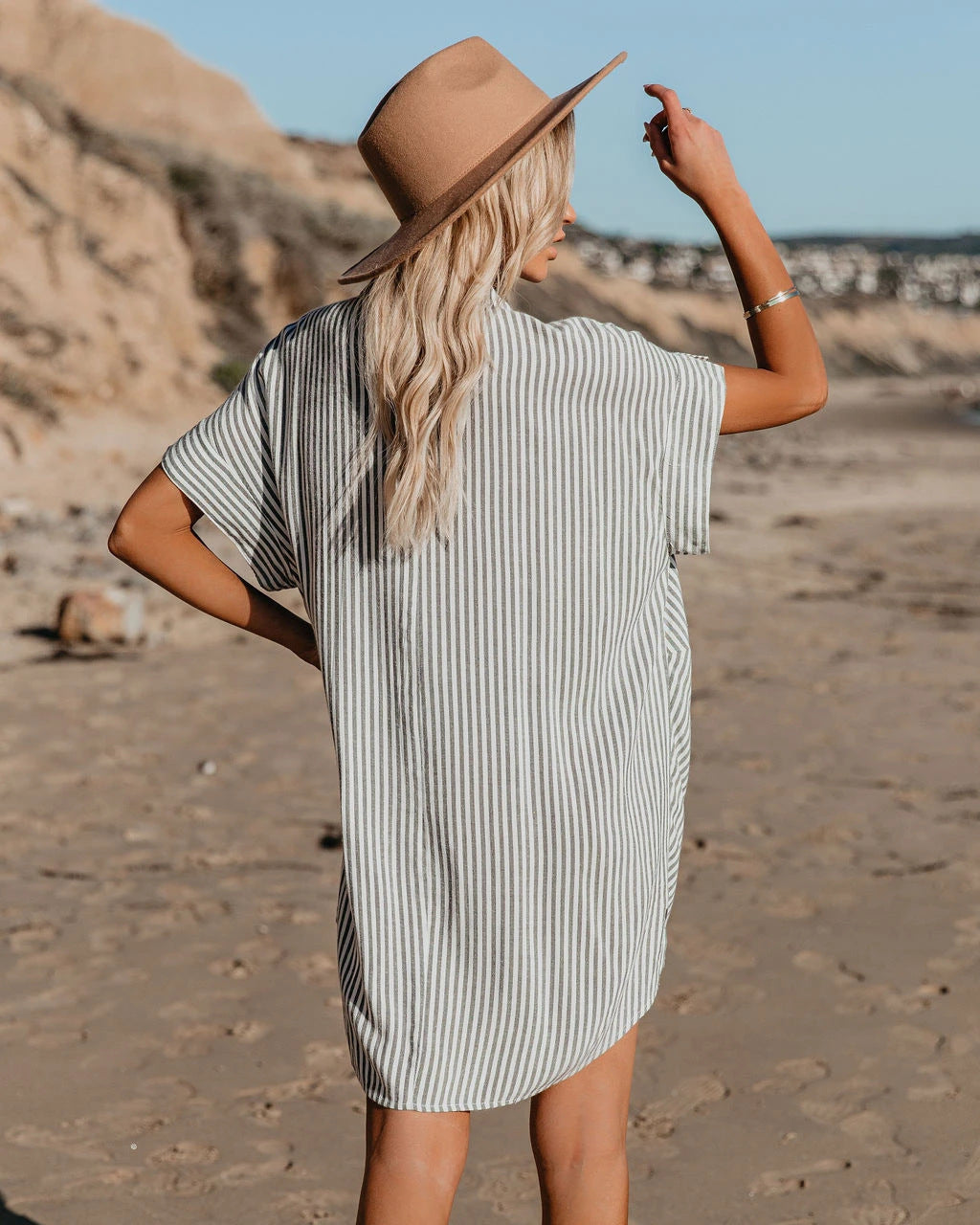 Striped Knot Detail Shirt Dress