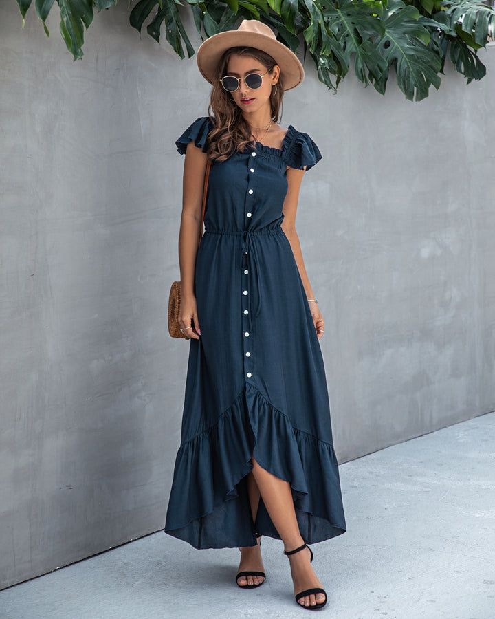 Off the Shoulder Asymmetrical Maxi Dress