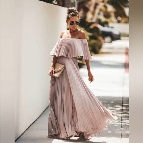 Off Shoulder Pleated Maxi Dress