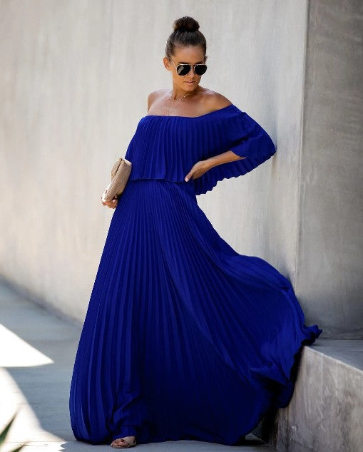 Off Shoulder Pleated Maxi Dress