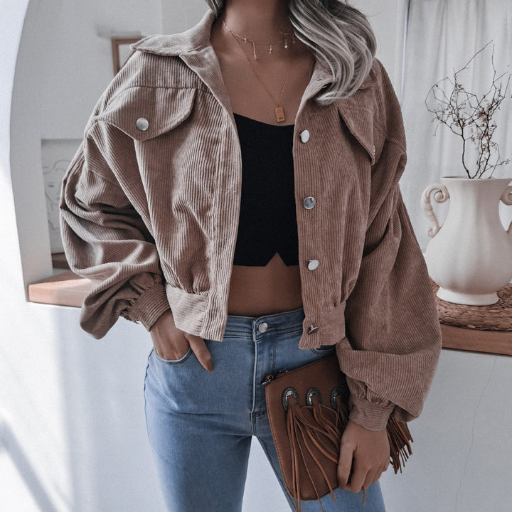 Cropped Corduroy Jacket with Lantern Sleeves