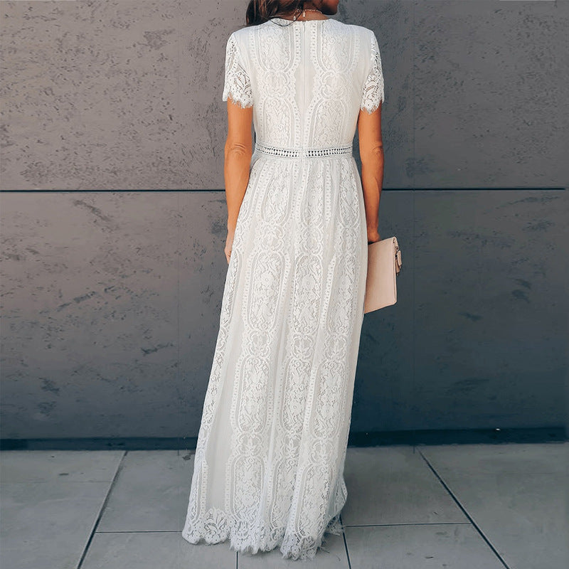 Lace Maxi Dress with Ruffle Sleeves