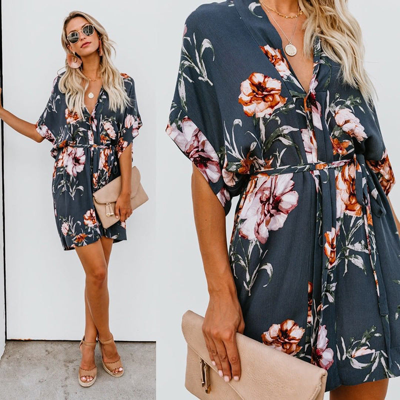 Tropical Oasis V-Neck Tie Dress