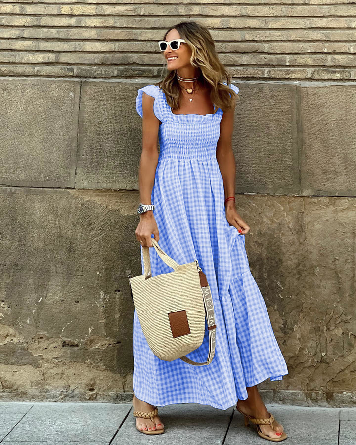 Gingham Print Maxi Dress