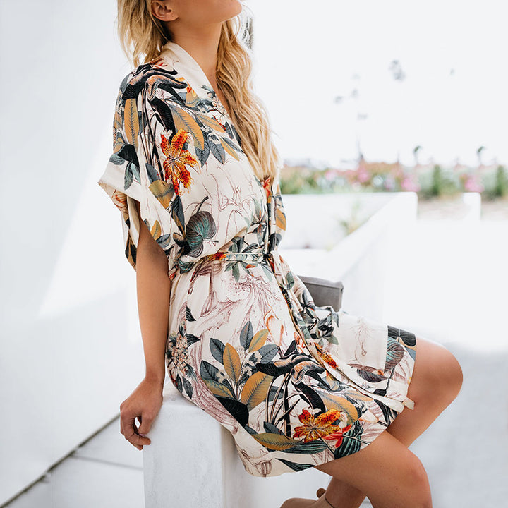 Tropical Oasis V-Neck Tie Dress