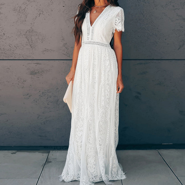 Lace Maxi Dress with Ruffle Sleeves