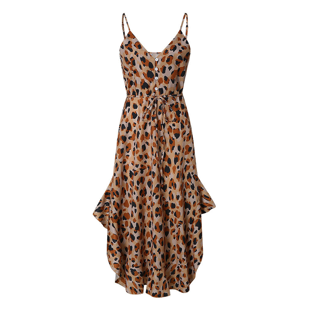 Leopard Print Ruffles Cami Dress