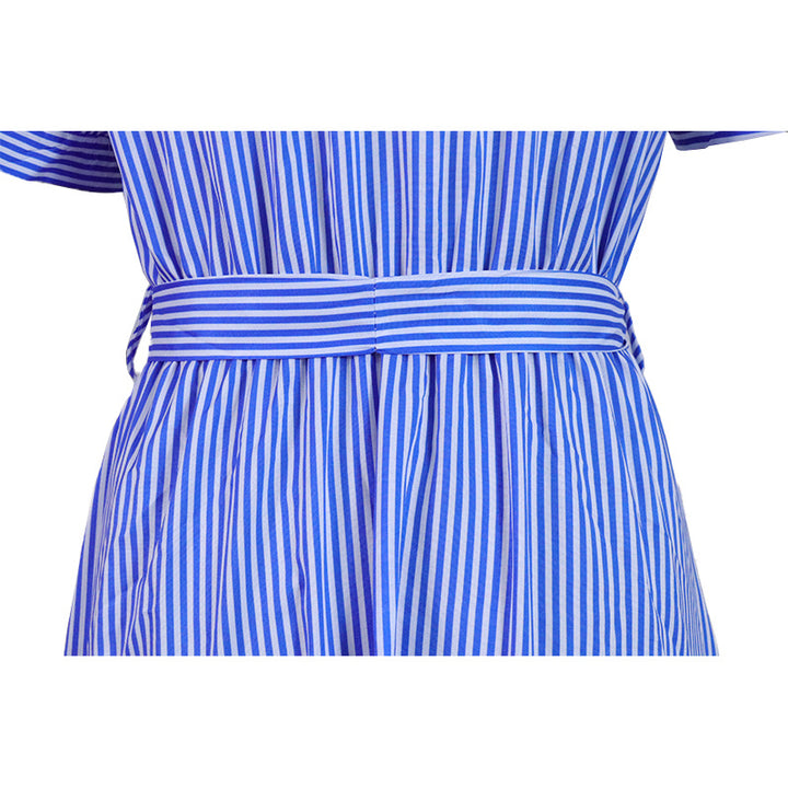 Blue Striped Maxi Tiered Shirt Dress