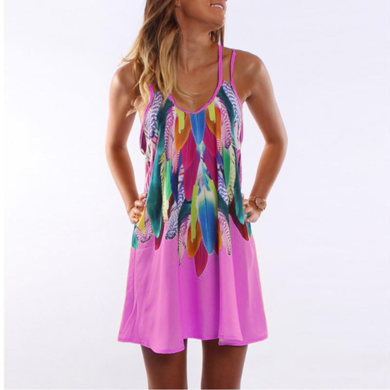 Colorful Feathers Summer Mini Dress