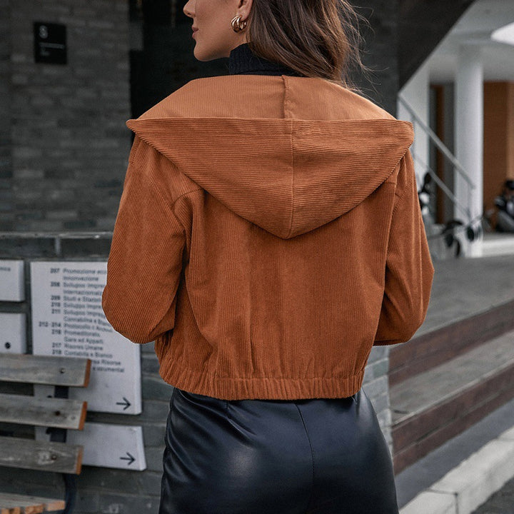 Cropped Hooded Corduroy Jacket