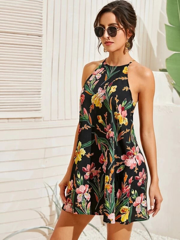 Floral Print Halter Mini Dress