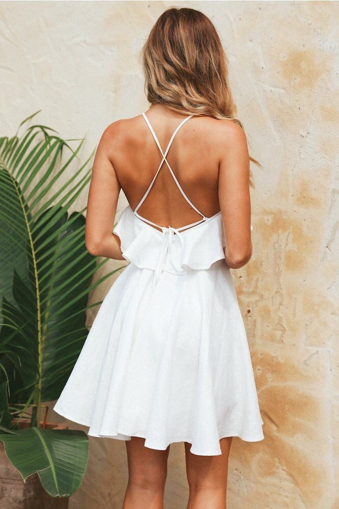 Ruffle Collar Open-Back Cami Mini Dress