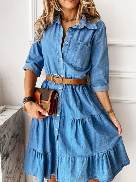 Denim Tiered Midi Dress