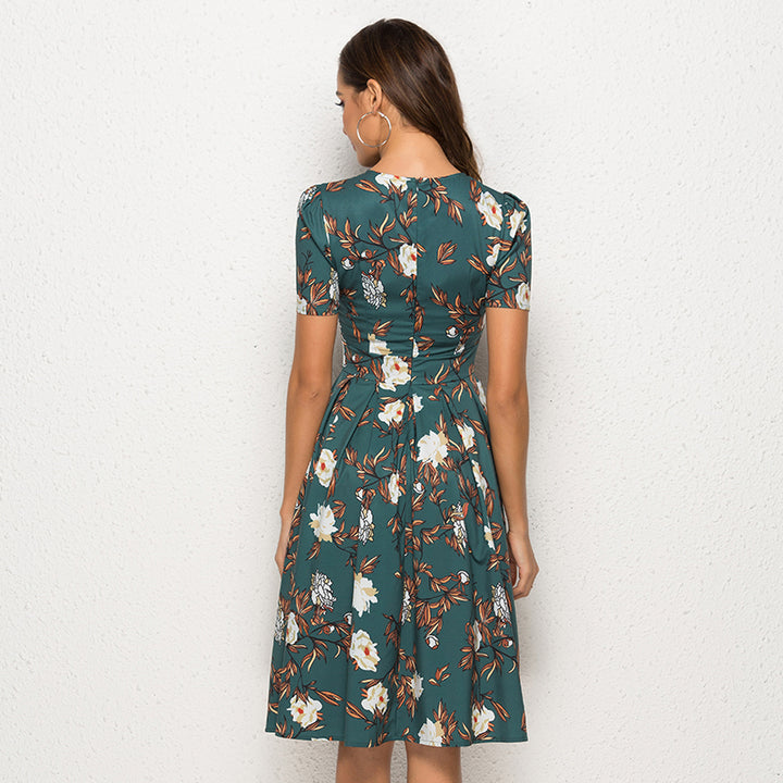 Teal Floral Print Midi Dress