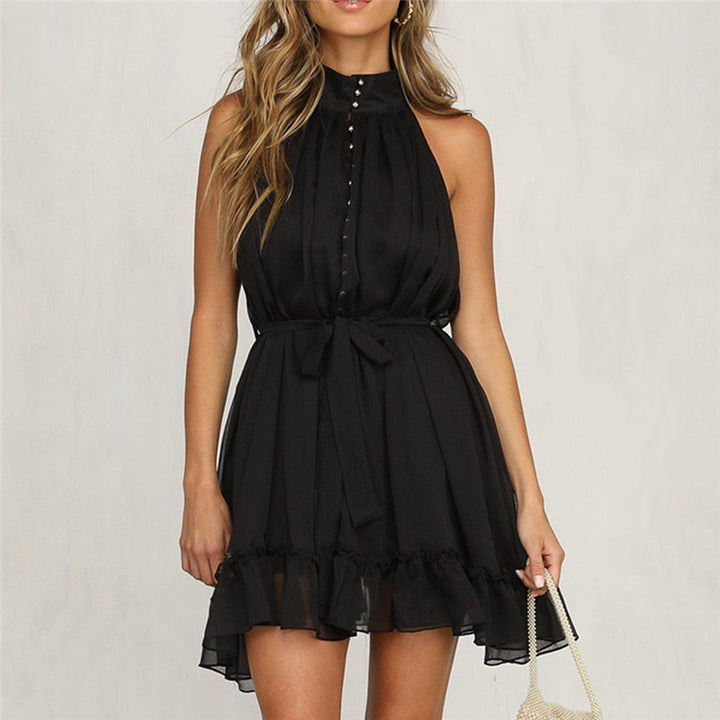 Black Mock Neck Sleeveless Mini Dress