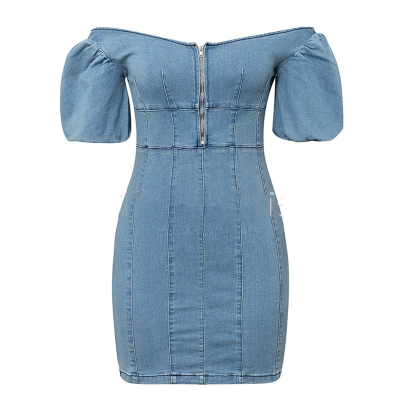 Off Shoulder Denim Mini Dress