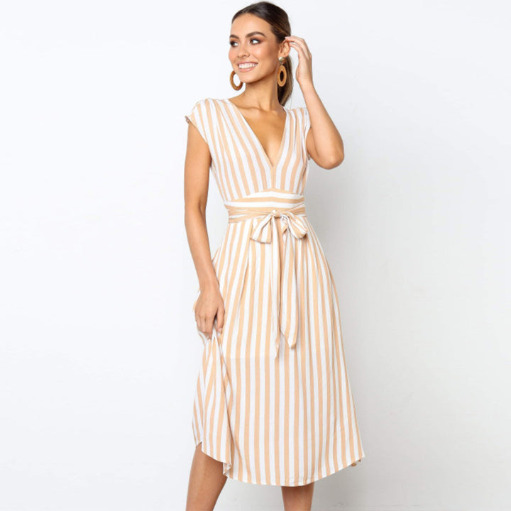 Striped V-Neck Midi Dress