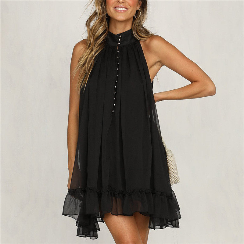 Black Mock Neck Sleeveless Mini Dress