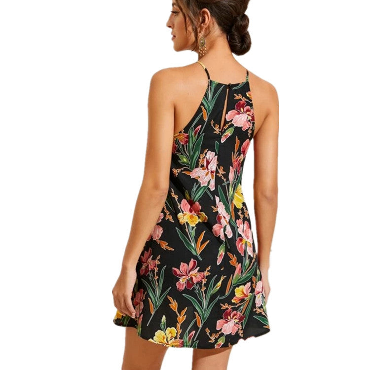 Floral Print Halter Mini Dress