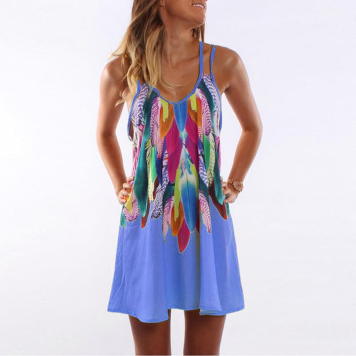 Colorful Feathers Summer Mini Dress