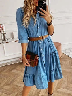 Denim Tiered Midi Dress