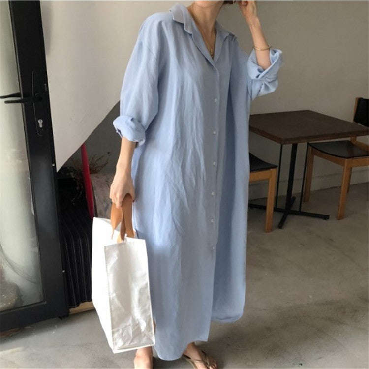 Oversized Long Shirt Dress with Pockets